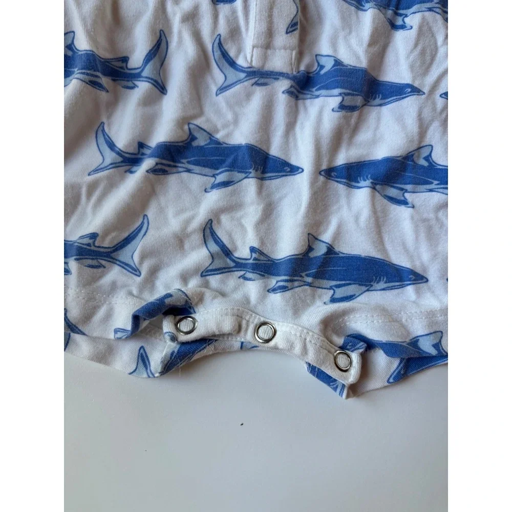 Kate Quinn Shark Print Bamboo Romper Bundle Blue‎ Green Short Sleeve 2pc 12-18M